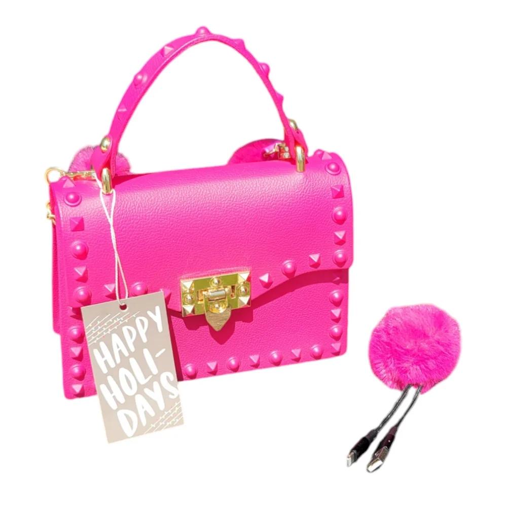 Studded Jelly Small‎ Crossbody Purse/Handbag with Pom USB